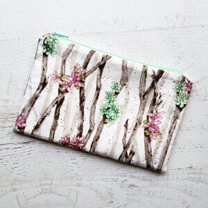 NEW! Mint + Purple Lavender Succulents Classic Zip Zipper Pouch Bag Makeup Case